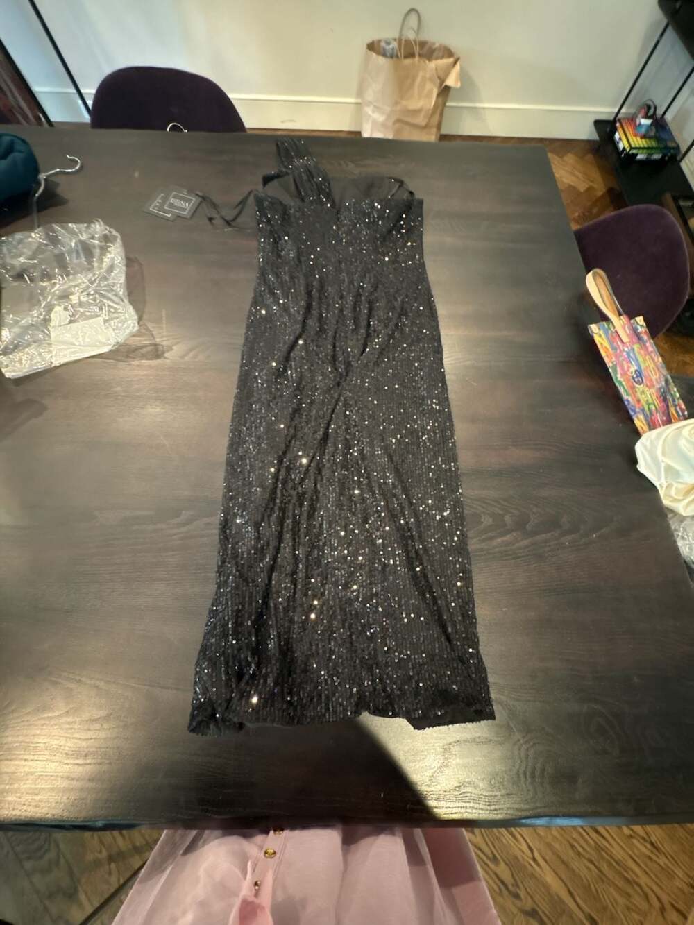 Mac Duggal Sequin Gown in Black brand new large bow size 4 Ships fast! - Picture 4 of 6